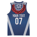 Manu Samoa Rugby Custom Navy Blue Basketball Jersey ʻIe Toga Pattern With Red Ula fala