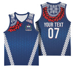 Manu Samoa Rugby Custom Navy Blue Basketball Jersey ʻIe Toga Pattern With Red Ula fala