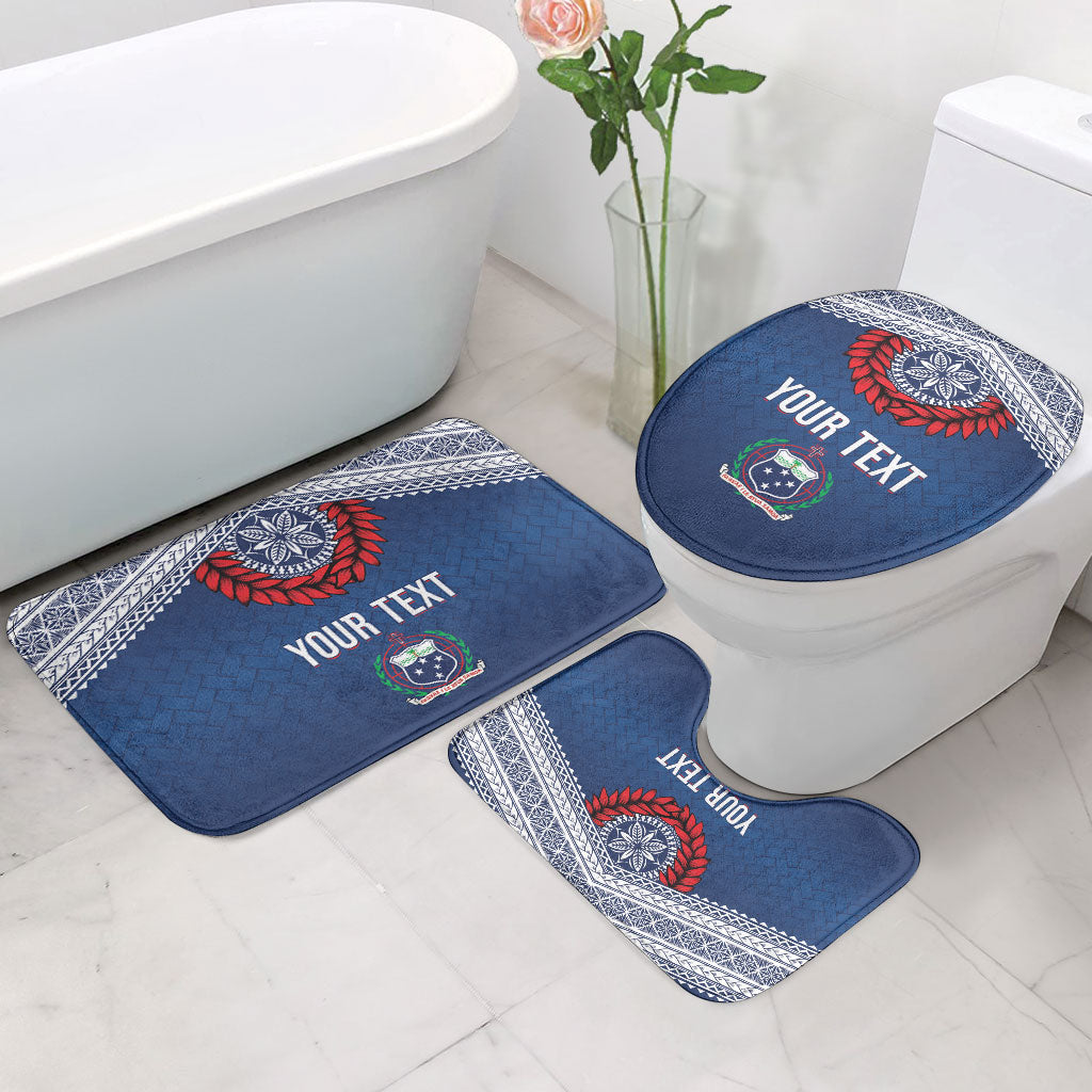 Manu Samoa Rugby Custom Navy Blue Bathroom Set ʻIe Toga Pattern With Red Ula fala