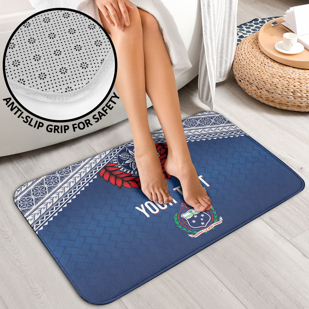 Manu Samoa Rugby Custom Navy Blue Bathroom Set ʻIe Toga Pattern With Red Ula fala