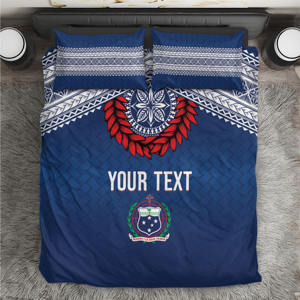 Manu Samoa Rugby Custom Navy Blue Bedding Set ʻIe Toga Pattern With Red Ula fala