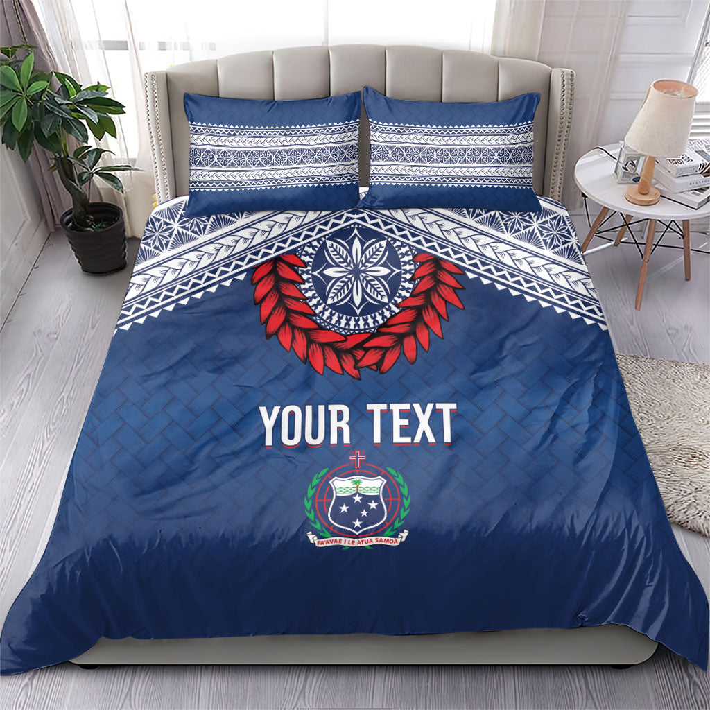Manu Samoa Rugby Custom Navy Blue Bedding Set ʻIe Toga Pattern With Red Ula fala