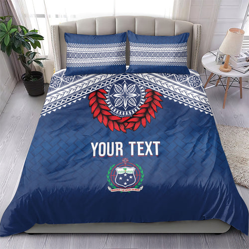 Manu Samoa Rugby Custom Navy Blue Bedding Set ʻIe Toga Pattern With Red Ula fala