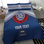 Manu Samoa Rugby Custom Navy Blue Bedding Set ʻIe Toga Pattern With Red Ula fala
