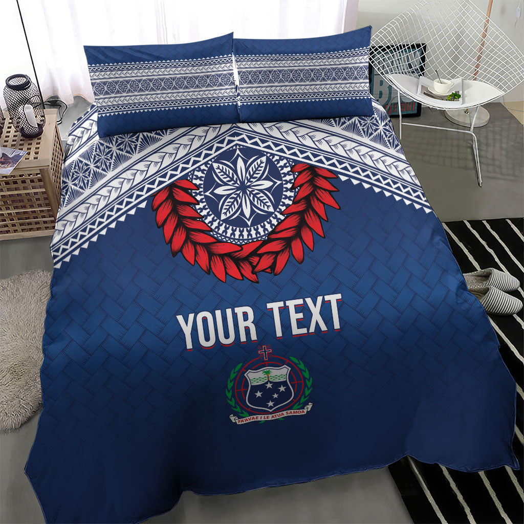 Manu Samoa Rugby Custom Navy Blue Bedding Set ʻIe Toga Pattern With Red Ula fala