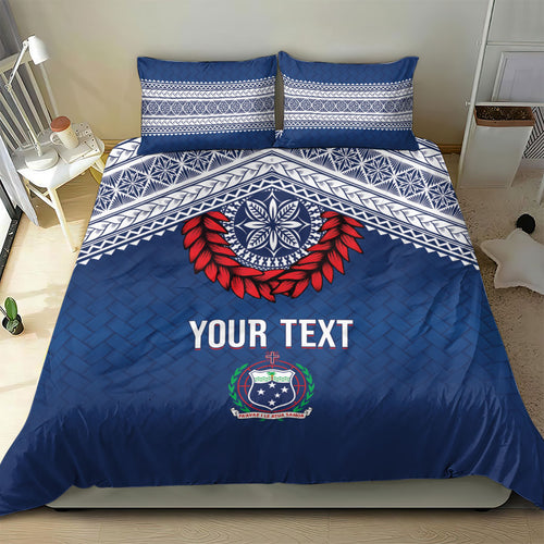 Manu Samoa Rugby Custom Navy Blue Bedding Set ʻIe Toga Pattern With Red Ula fala