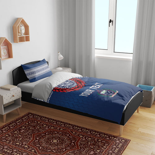 Manu Samoa Rugby Custom Navy Blue Bedding Set ʻIe Toga Pattern With Red Ula fala