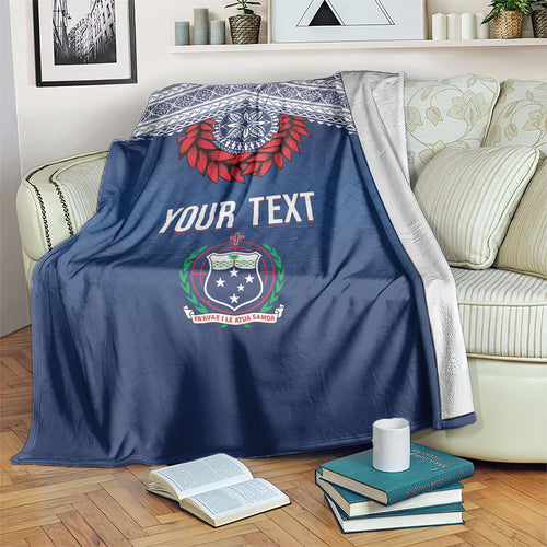 Manu Samoa Rugby Custom Navy Blue Blanket ʻIe Toga Pattern With Red Ula fala