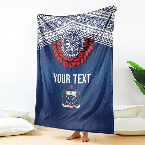 Manu Samoa Rugby Custom Navy Blue Blanket ʻIe Toga Pattern With Red Ula fala