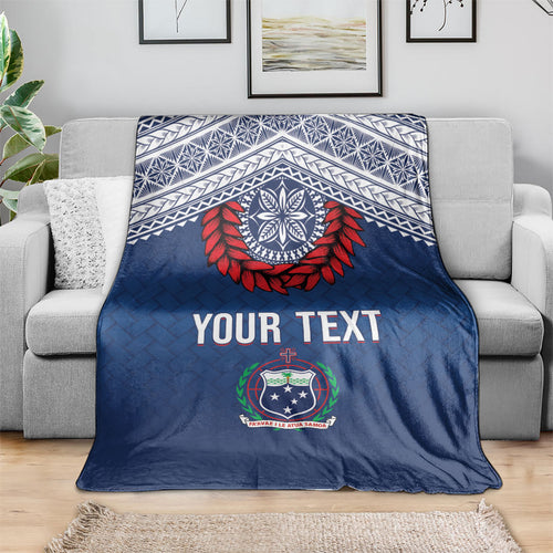 Manu Samoa Rugby Custom Navy Blue Blanket ʻIe Toga Pattern With Red Ula fala