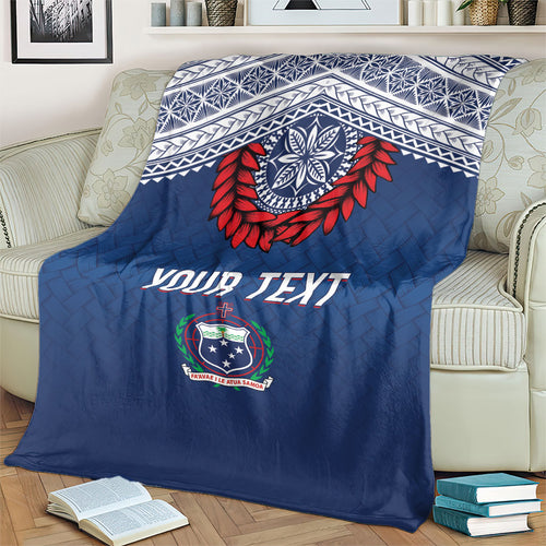 Manu Samoa Rugby Custom Navy Blue Blanket ʻIe Toga Pattern With Red Ula fala
