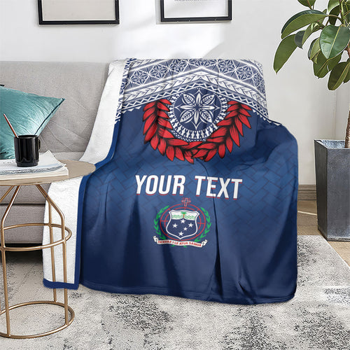 Manu Samoa Rugby Custom Navy Blue Blanket ʻIe Toga Pattern With Red Ula fala