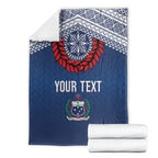 Manu Samoa Rugby Custom Navy Blue Blanket ʻIe Toga Pattern With Red Ula fala