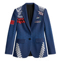 Manu Samoa Rugby Custom Navy Blue Blazer ʻIe Toga Pattern With Red Ula fala