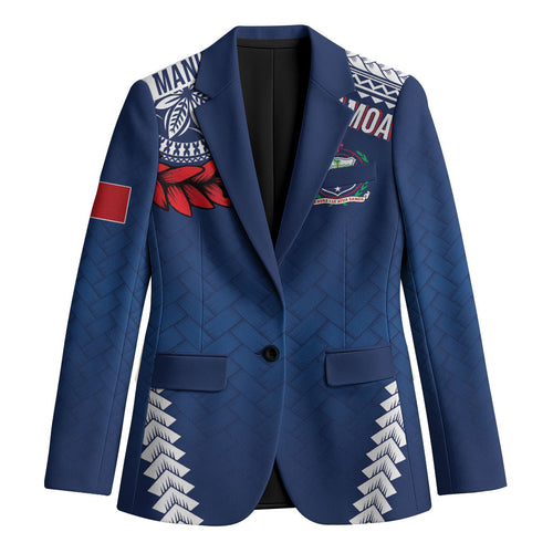 Manu Samoa Rugby Custom Navy Blue Blazer ʻIe Toga Pattern With Red Ula fala