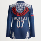 Manu Samoa Rugby Custom Navy Blue Blazer ʻIe Toga Pattern With Red Ula fala