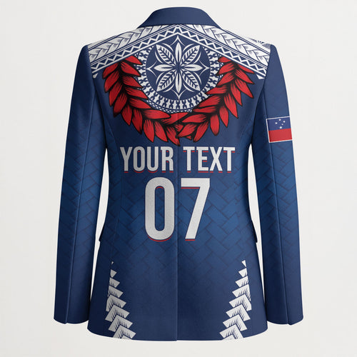 Manu Samoa Rugby Custom Navy Blue Blazer ʻIe Toga Pattern With Red Ula fala