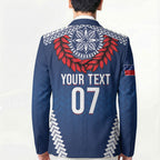 Manu Samoa Rugby Custom Navy Blue Blazer ʻIe Toga Pattern With Red Ula fala