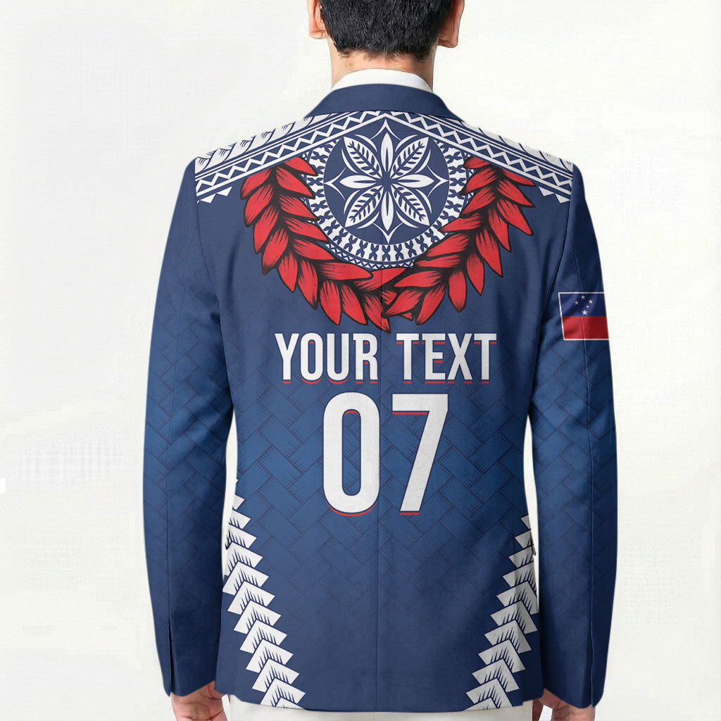 Manu Samoa Rugby Custom Navy Blue Blazer ʻIe Toga Pattern With Red Ula fala