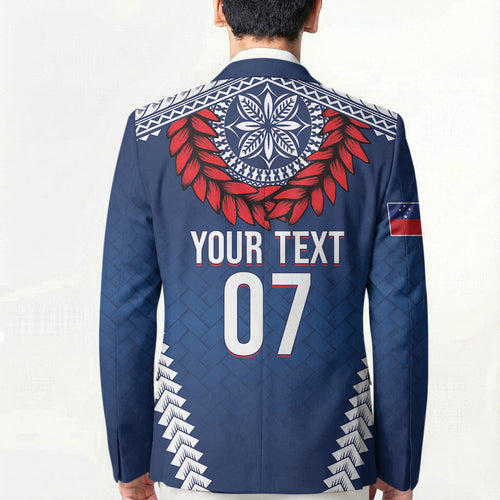 Manu Samoa Rugby Custom Navy Blue Blazer ʻIe Toga Pattern With Red Ula fala
