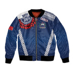 Manu Samoa Rugby Custom Navy Blue Bomber Jacket ʻIe Toga Pattern With Red Ula fala