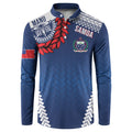 Manu Samoa Rugby Custom Navy Blue Button Sweatshirt ʻIe Toga Pattern With Red Ula fala