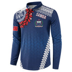 Manu Samoa Rugby Custom Navy Blue Button Sweatshirt ʻIe Toga Pattern With Red Ula fala