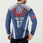 Manu Samoa Rugby Custom Navy Blue Button Sweatshirt ʻIe Toga Pattern With Red Ula fala