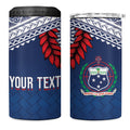 Manu Samoa Rugby Custom Navy Blue 4 in 1 Can Cooler Tumbler ʻIe Toga Pattern With Red Ula fala