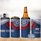 Manu Samoa Rugby Custom Navy Blue 4 in 1 Can Cooler Tumbler ʻIe Toga Pattern With Red Ula fala