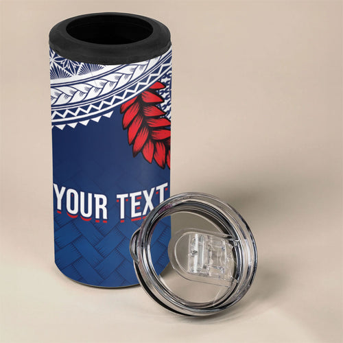Manu Samoa Rugby Custom Navy Blue 4 in 1 Can Cooler Tumbler ʻIe Toga Pattern With Red Ula fala