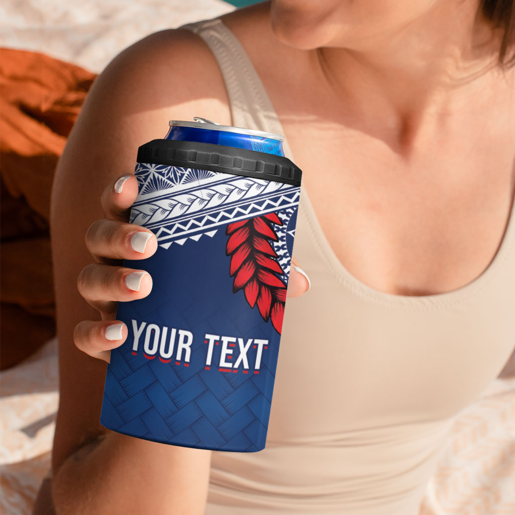 Manu Samoa Rugby Custom Navy Blue 4 in 1 Can Cooler Tumbler ʻIe Toga Pattern With Red Ula fala