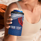 Manu Samoa Rugby Custom Navy Blue 4 in 1 Can Cooler Tumbler ʻIe Toga Pattern With Red Ula fala