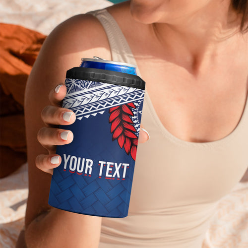 Manu Samoa Rugby Custom Navy Blue 4 in 1 Can Cooler Tumbler ʻIe Toga Pattern With Red Ula fala
