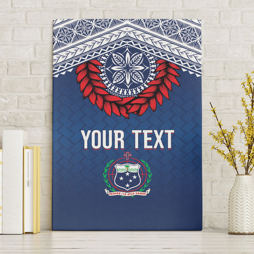 Manu Samoa Rugby Custom Navy Blue Canvas Wall Art ʻIe Toga Pattern With Red Ula fala