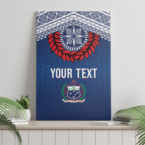 Manu Samoa Rugby Custom Navy Blue Canvas Wall Art ʻIe Toga Pattern With Red Ula fala