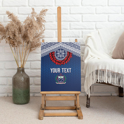 Manu Samoa Rugby Custom Navy Blue Canvas Wall Art ʻIe Toga Pattern With Red Ula fala