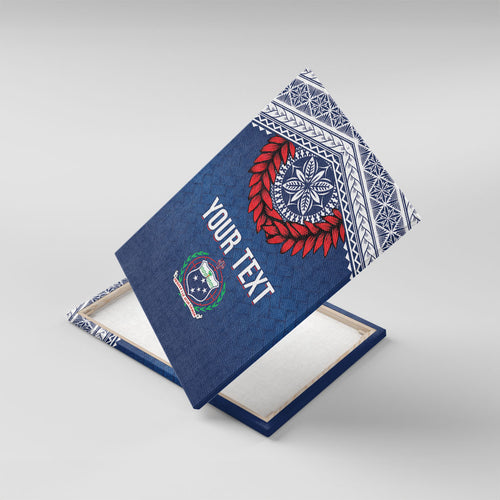 Manu Samoa Rugby Custom Navy Blue Canvas Wall Art ʻIe Toga Pattern With Red Ula fala