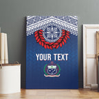 Manu Samoa Rugby Custom Navy Blue Canvas Wall Art ʻIe Toga Pattern With Red Ula fala