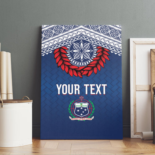 Manu Samoa Rugby Custom Navy Blue Canvas Wall Art ʻIe Toga Pattern With Red Ula fala