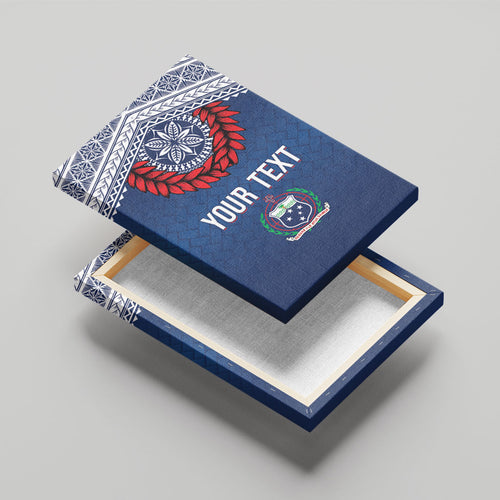 Manu Samoa Rugby Custom Navy Blue Canvas Wall Art ʻIe Toga Pattern With Red Ula fala