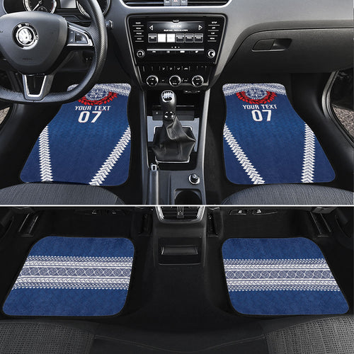 Manu Samoa Rugby Custom Navy Blue Car Mats ʻIe Toga Pattern With Red Ula fala