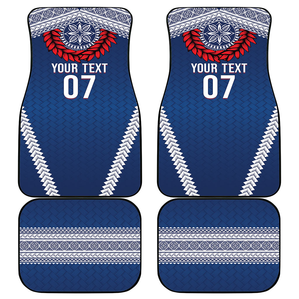 Manu Samoa Rugby Custom Navy Blue Car Mats ʻIe Toga Pattern With Red Ula fala