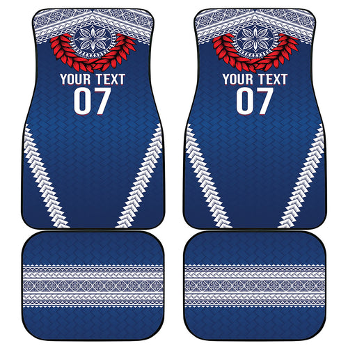 Manu Samoa Rugby Custom Navy Blue Car Mats ʻIe Toga Pattern With Red Ula fala