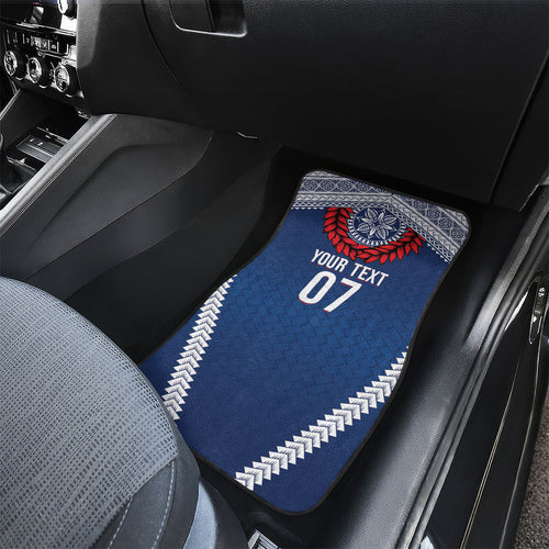 Manu Samoa Rugby Custom Navy Blue Car Mats ʻIe Toga Pattern With Red Ula fala