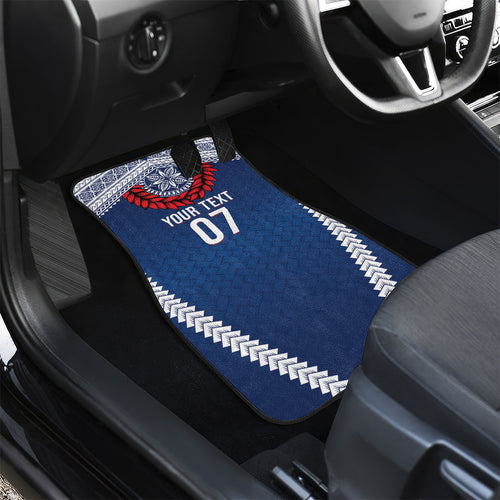 Manu Samoa Rugby Custom Navy Blue Car Mats ʻIe Toga Pattern With Red Ula fala
