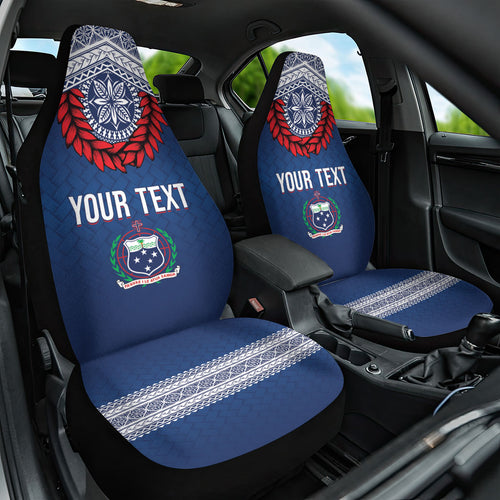 Manu Samoa Rugby Custom Navy Blue Car Seat Cover ʻIe Toga Pattern With Red Ula fala