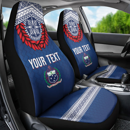 Manu Samoa Rugby Custom Navy Blue Car Seat Cover ʻIe Toga Pattern With Red Ula fala