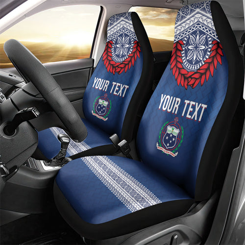 Manu Samoa Rugby Custom Navy Blue Car Seat Cover ʻIe Toga Pattern With Red Ula fala