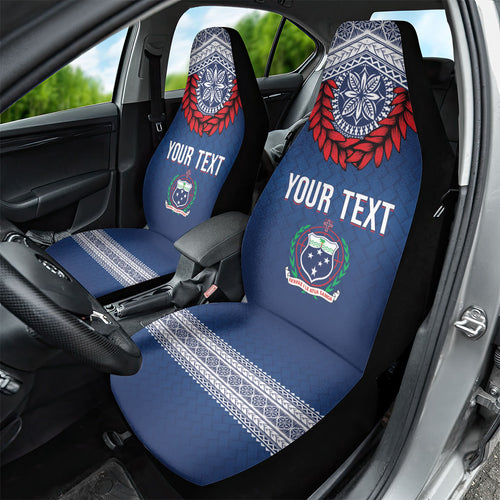 Manu Samoa Rugby Custom Navy Blue Car Seat Cover ʻIe Toga Pattern With Red Ula fala